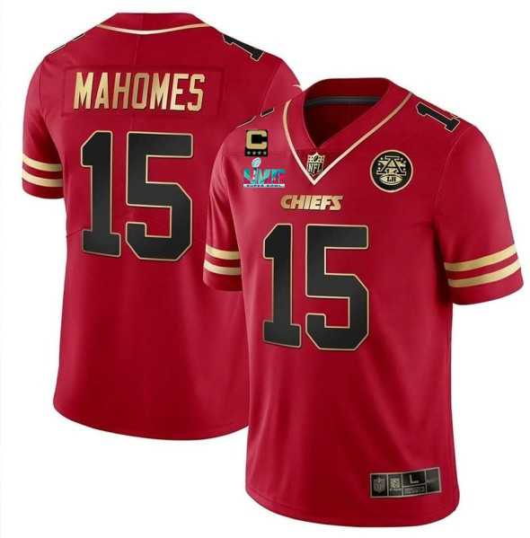 Mens Kansas City Chiefs #15 Patrick Mahomes Red Gold Super Bowl LVII Patch And 4-star C Patch Vapor Untouchable Limited Stitched Jersey->kansas city chiefs->NFL Jersey